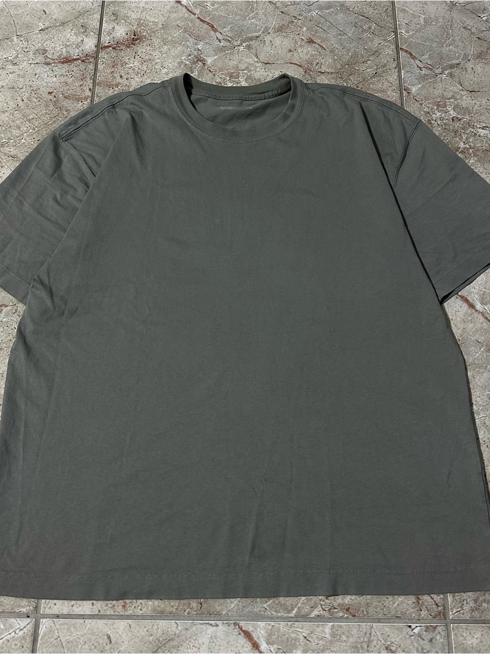 Hollister Co. heavyweight boxy fit cotton tee in a neutral beige/grey color.